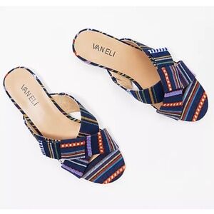 Vaneli Cross-Band Wood Heel Sandals - Brook Blue Multi Striped SZ 9
